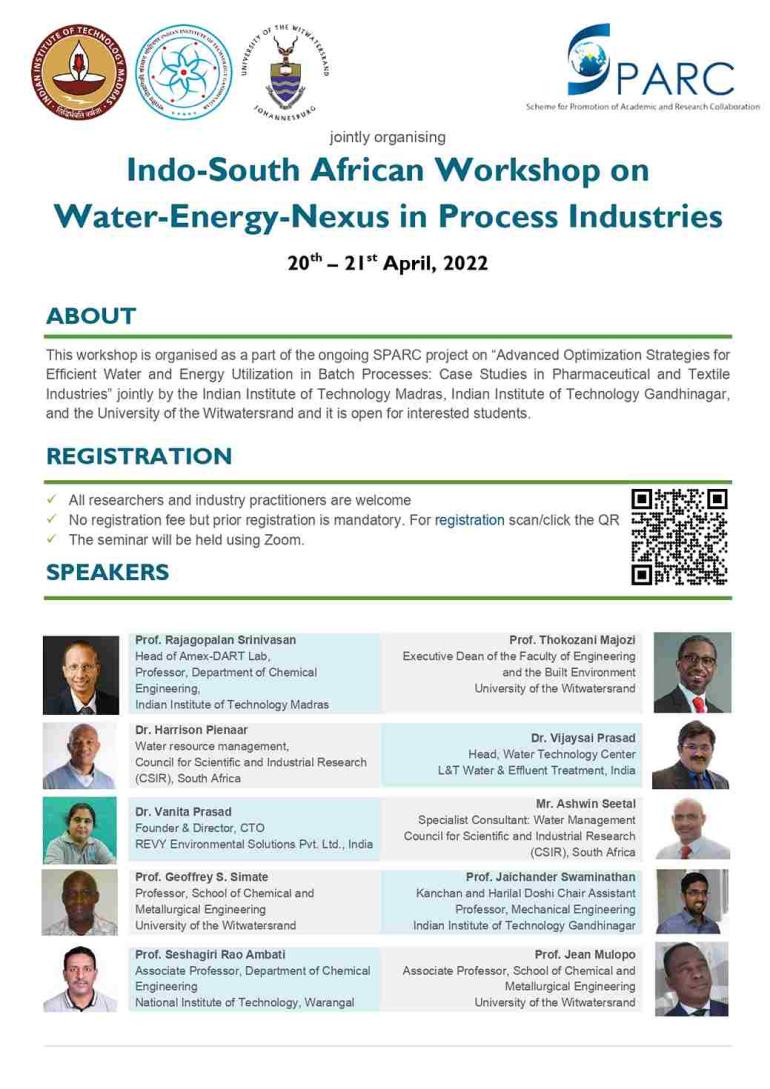 Indo-South African Workshop on Water-Energy-Nexus in Process Industries Indo-South African Workshop on Water-Energy-Nexus in Process Industries