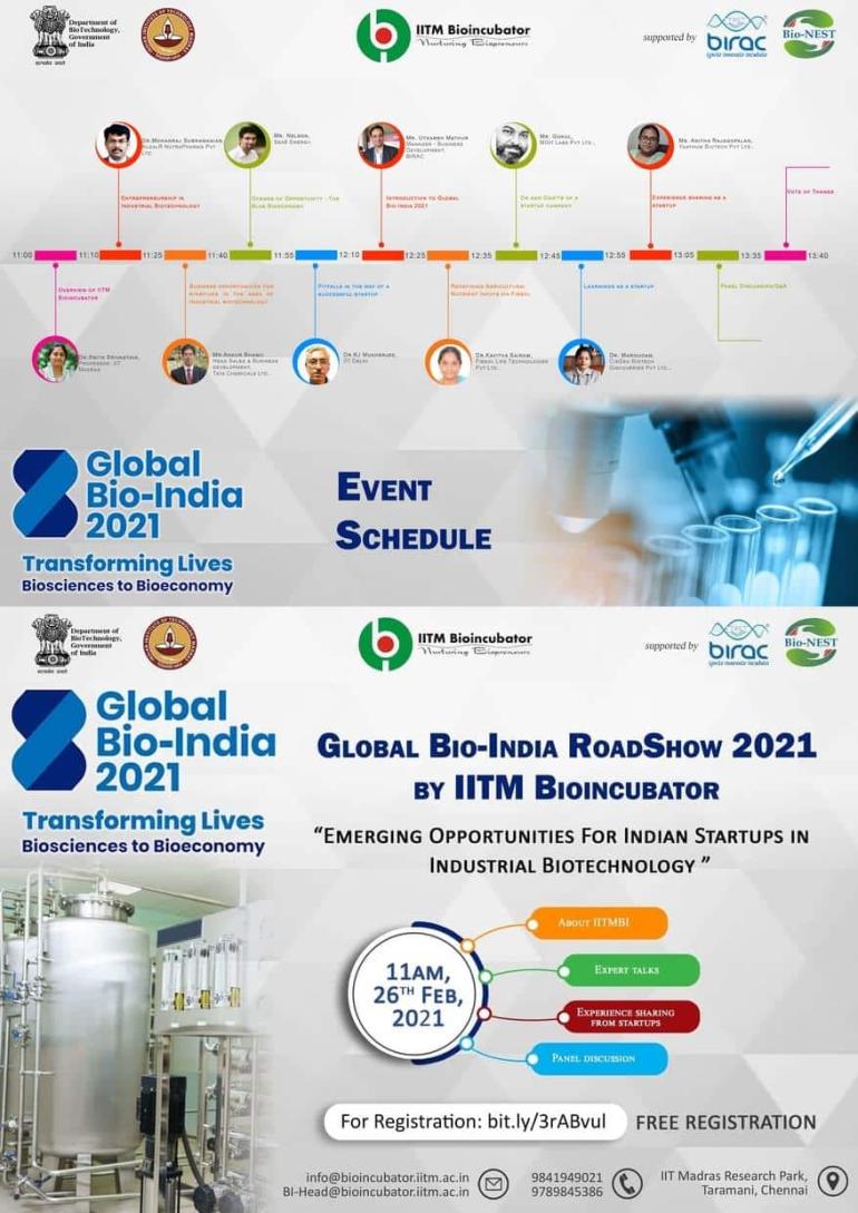 IITM Bioincubator Roadshow Event 26th Feb | Invitation to Global Bio India 2021| Virtual IITM Bioincubator Roadshow Event 26th Feb | Invitation to Global Bio India 2021| Virtual