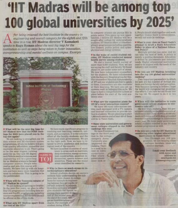 'IIT Madras will be among top 100 global universities by 2025'