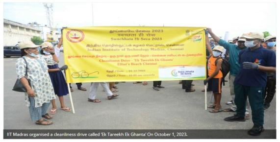 IIT Madras organises cleanliness drive under 'Swachhta Hi Seva' campaign at Elliot's Beach IIT Madras organises cleanliness drive under 'Swachhta Hi Seva' campaign at Elliot's Beach