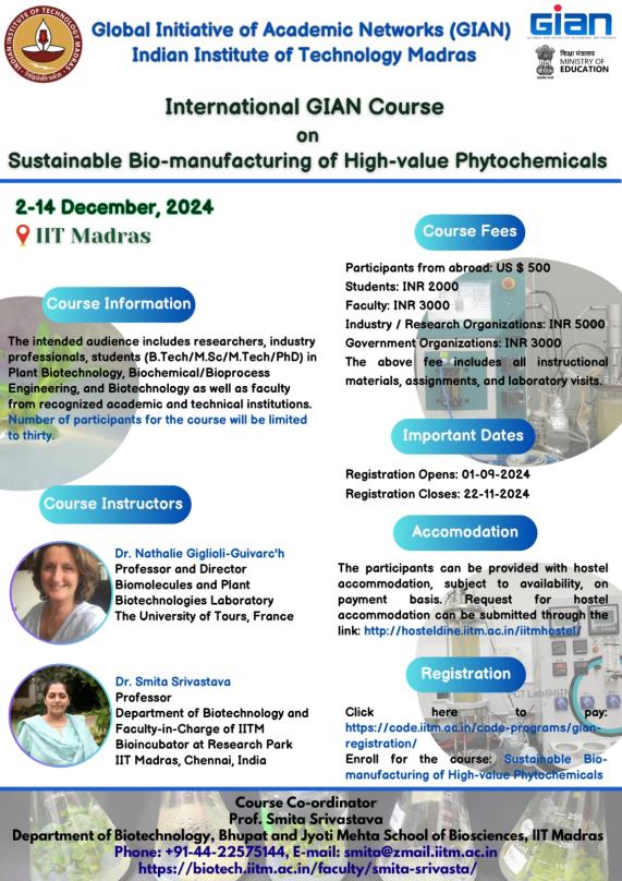 IIT Madras partners with French University to offer Sustainable Biomanufacturing Course IIT Madras partners with French University to offer Sustainable Biomanufacturing Course
